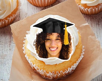 Adornos comestibles personalizados para cupcakes de graduación, cupcakes con diploma, adorno comestible personalizado, birrete de graduación precortado, decoraciones para pasteles de graduación