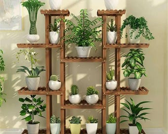 Multi-Tier Wood Plant Stand, 16 Potted Display Shelves, Indoor Outdoor