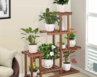 6-Tier Wood Plant Stand | Indoor Outdoor Flower Display