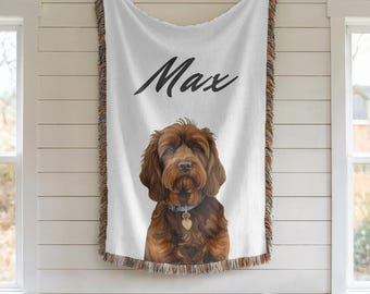 Cobertor personalizado para fotos de cachorro com nome | manta personalizada para retrato de animal de estimação em aquarela, presente para amantes de animais de estimação, presente para mãe de cachorro, memorial para animais de estimação, feito nos EUA