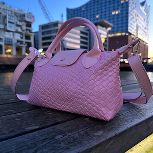 Krokoprägung Vegan Leder Handtasche - Kleine Schultertasche, Elegante Top Griff Geldbörse, Mini Tasche für Frauen