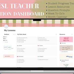 ESL Teacher Notion Template | ESL Lesson organiser | Student Progress Tracker | Online Tutor Dashboard | Management |