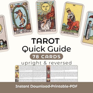 Hoja de trucos del tarot / Significados de las 78 cartas en vertical e invertida / Guía rápida del tarot imprimible