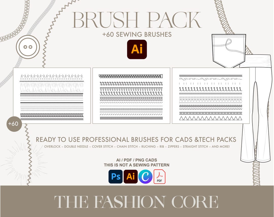 Ultimate Brush Pack | 60+ Illustrator Fashion Design Sewing Brushes ...