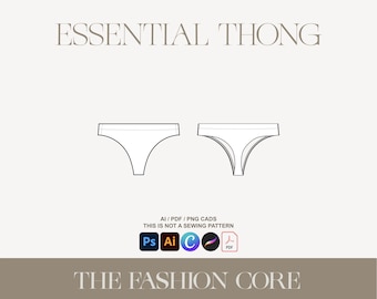 Womens Thong | Trending Fashion Design Editable Technical Flat Ai CAD (Front + Back) for Illustrator, Canva, and Procreate