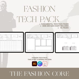 ファッション テック パック テンプレート | Illustrator および Canva 用の 10 ページ以上のファッション デザイン編集可能なテクニカル パック | デジタル製品