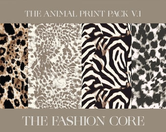 Seamless/Repeat Animal Print Patterns: Leopard, Zebra, Cheetah, Snake (300 DPI PNG, AI)