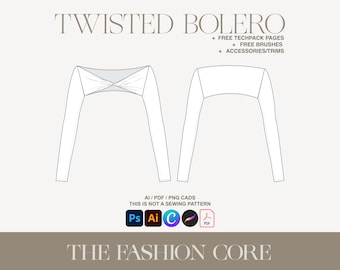 Twisted Gym Bolero Technical Flat: Editable CAD (Digital Download)