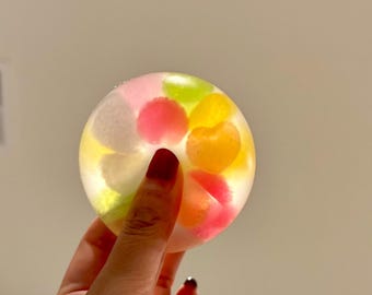 Rainbow Sugar Heart Squishy Ball: ASMR Stress Toy with Fruity Colors