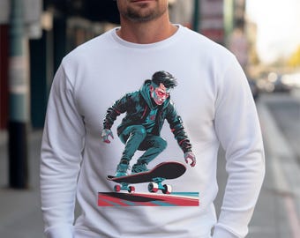 Skater Shirt, Skater Sweatshirt, Skater Gifts, Skateboarder Sweatshirt, Zombie Shirt, Zombie Gift, Skate Park Graphic Warm Pullover Crewneck