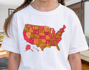 Camiseta infantil con mapa de Estados Unidos, camiseta floral con el orgullo americano, camiseta patriótica de flores para niñas, camiseta retro del Día de los Veteranos.