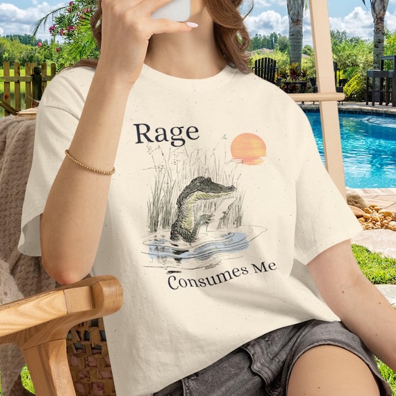 Rage Consumes Me Shirt, Crocodile Pond Sarcastic TShirt, Funny Animal Meme Shirt, Retro Sunset Tee