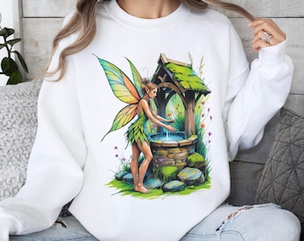 Elf Ears Winged Fairy Shirt, Wishing Well Fantasy Sweatshirt, Garden Pixie Fairycore Aesthetic Pullover