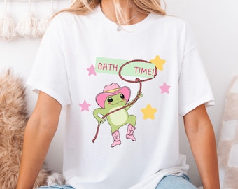 Rodeo Cowgirl Frog Graphic T-Shirt, Frog Pink Cowboy Hat Boot Funny Meme shirt, Funny Cute Mom Frog T-Shirt, Funny Saying Frog Shirt for Mom