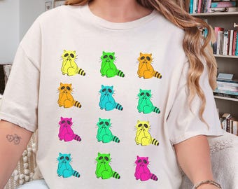 Racoon Neon Vibes Shirt, 80's 90's Feels TShirt, Bright Colors Animal Lover Tee