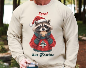 Lustiges Waschbären Weihnachten Sweatshirt, wild aber festlich Sweatshirt, Weihnachtsplätzchen Unisex Sweatshirt, Urlaub Waschbär Pullover, Waschbär Pullover