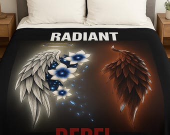 Angel Demon Wings Velveteen Blanket | Contrasting Floral Halo Design