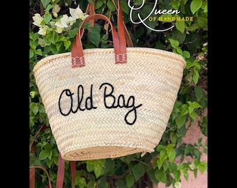 Large French Market Basket: Handwoven Moroccan Straw Beach Bag