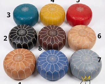 Handmade Moroccan Leather Pouf Ottoman: Boho Floor Cushion Footstool, Unstuffed