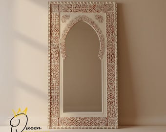 Hand Carved Moroccan Mirror – Vintage Cedar Wood Arch, Farmhouse Decor
