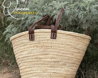 Personalized Moroccan Straw Basket: Custom Embroidered Beach Tote