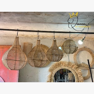 Raffia pendant light, Natural Lamp,Raffia Lighting,Woven Raffia Table Lamp,Hanging lamp shade in raffia,Handmade Rattan Chandelier