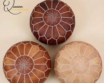 Handmade Moroccan Leather Pouf Ottoman: Boho Floor Cushion Footstool, Unstuffed