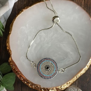 Luna Dot Bracelet | Silver Adjustable Chain with Crystal Center