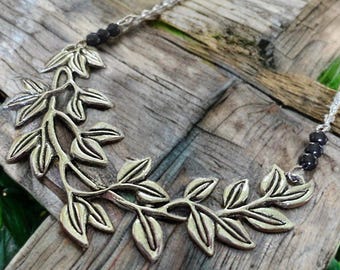 Twilight Grove Necklace | Silver Statement Pendant with Black Accents – Nature-Inspired Jewelry