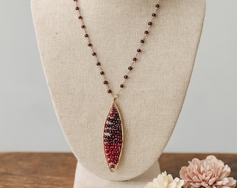 Crimson Flame Pendant Necklace | Swarovski Crystal Beaded Statement Necklace | Red Crystal Necklace