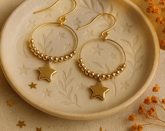 Starlight Hoop Earrings | Gold Plated Hoops with Star Charms – Lightweight Celestial Jewelry