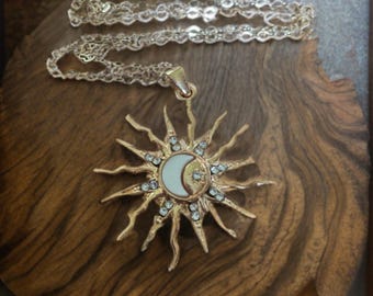 Halo & Hush Pendant Necklace | Sun and Moon Mother of Pearl Charm – Gold Plated Celestial Necklace