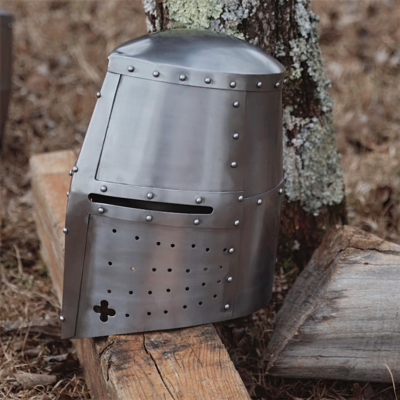 Ren Faire Medieval Decor Knight Helmet Cosplay Larp Costume Crusader Helmet Renaissance Dress Medieval Knight Templar Helmet image 7