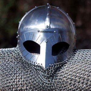 Medieval Viking Gjermundbu Chainmail Helmet Renaissance Faire Viking Decor Vendel Helmet Medieval Cosplay Larp Viking Costume image 2