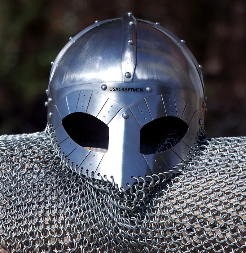 Medieval Viking Gjermundbu Chainmail Helmet Renaissance Faire Viking Decor Vendel Helmet Medieval Cosplay Larp Viking Costume image 2