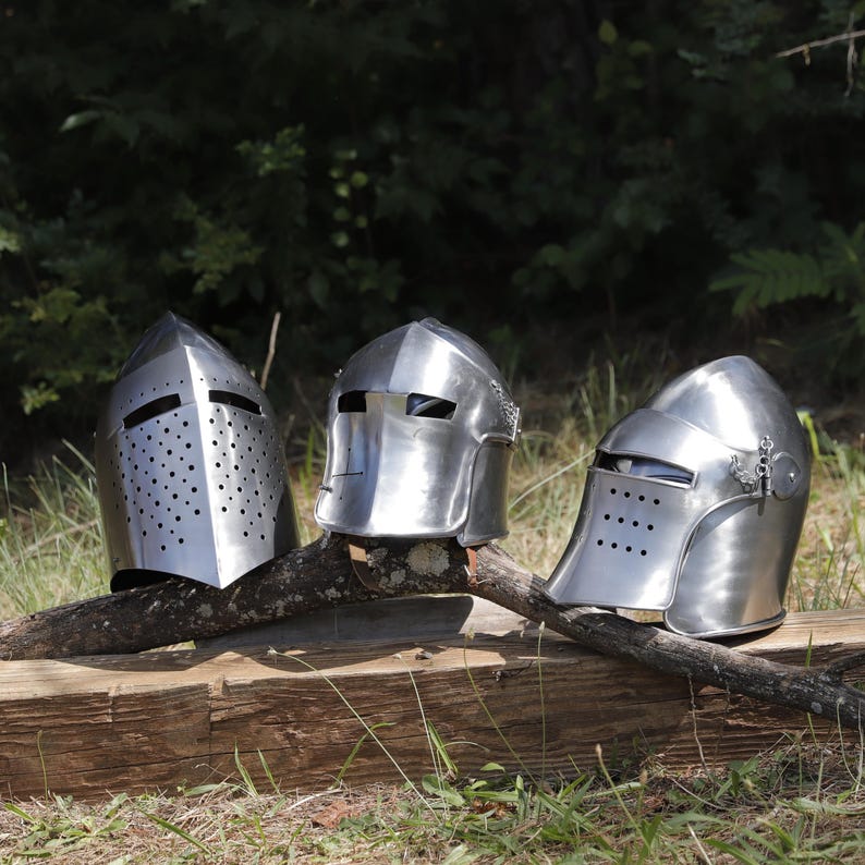 Medieval Cosplay Larp Costume Visored Barbuta Helmet w/ Interior Leather Lining Renaissance Costume SCA Fantasy Armor immagine 10