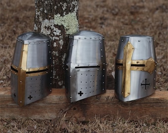 Ren Faire Medieval Decor Knight Helmet Larp Costume Reenactment Crusader Helmet Renaissance Dress Medieval Knight Templar Helmet