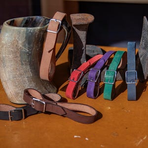 Medieval Leather Tankard Strap – Renaissance Faire Handmade Camping Mug Holder for Belt or Lanyard | Leather Mug Holder Tavern Mug Strap