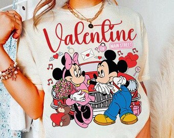 Sweat-shirt rétro Saint-Valentin, jolie chemise Saint-Valentin, rue principale, pull Disneyland Saint-Valentin, col rond pour couple Disney, cadeau de la Saint-Valentin Disney