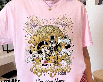 Chemise Mickey and Friends Epcot Happy New Year 2026, chemise Disney Epcot Center Fireworks, chemise WDW Disneyland Family Trip 2026, Hello 2026