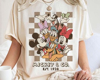 Chemise rétro Mickey & Co 1928 couleurs confort, t-shirt Disneyland, chemise Disneyworld, chemise famille Mickey et ses amis, cadeau Disney