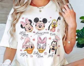 T-shirt signatures Disney Mickey et ses amis tête Happy Valentine, chemise couple assortie voyage Disneyland, cadeaux Walt Disney World Saint-Valentin