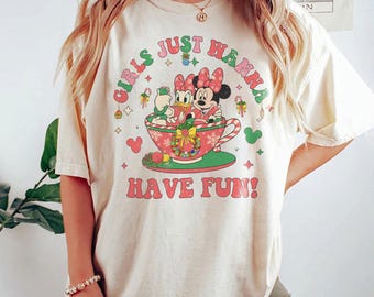 Chemise Disney Minnie Daisy Noël confort couleurs, filles veulent juste s'amuser, chemise Disney Besties, chemise Disneyworld, t-shirt de Noël Disney