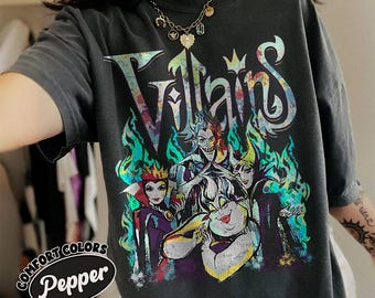 Chemise rétro méchants Disney personnages maléfique Ursula méchante reine Hadès, WDW T-shirt unisexe cadeau d'anniversaire de famille T-shirt pour tout-petits adultes