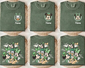 Chemise à carreaux personnalisée pour la Saint-Patrick Disney, t-shirt tous les personnages Disney de la Saint-Patrick, t-shirt jour irlandais Disney, chemise porte-bonheur Mickey et ses amis
