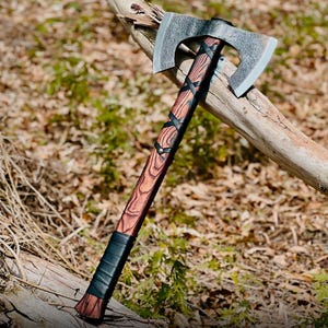 Handmade Viking Axe Forged Carbon Steel Throwing Axe Rustic Battle Axe for Camping, Collectibles & Gifts