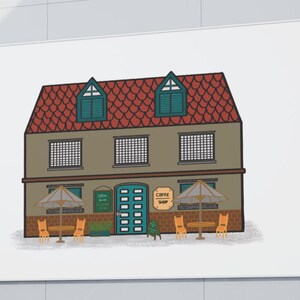 ウォールアート デジタルプリント、コーヒーショップ バージョン 2、建物の図面、建築、ホーム ウォール デコ アート プリント