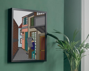 Wall Art Digital Print, OLD STREET Version 2, Building Drawing, Architecture, Home Wall Decor Art Print