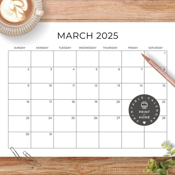 Printable Monthly Calendar March 2025 PDF Download Simply