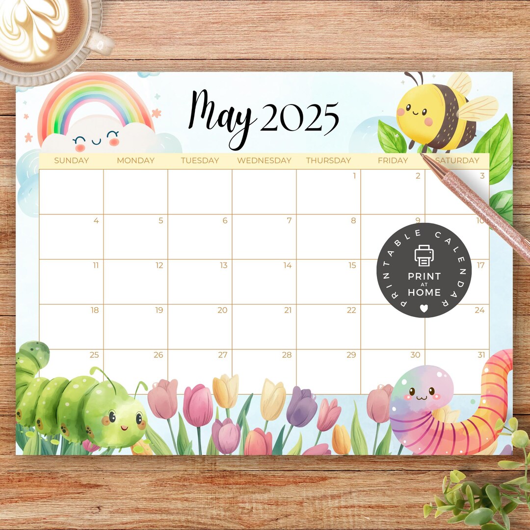 PRINTABLE Monthly Calendar, May 2025 PDF Download, Spring, Cute Insects ...